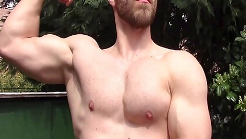 Shirtless Muscle Hunk Showing Off