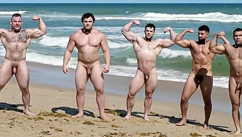 Muscle Men On The Beach